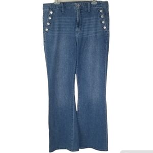 GAP High Rise Flare Denim Jeans Dark Garda Size 18/34 Long